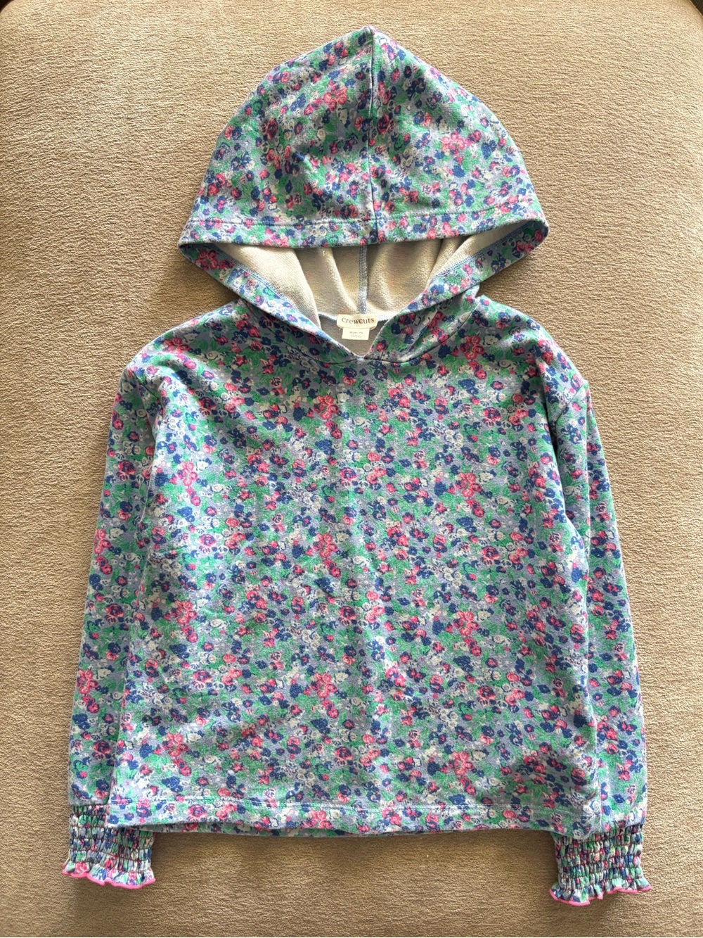 Crewcuts Ditsy Floral Pullover Hoodie with Smocked Cuffs